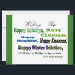 Green Multi holiday greetings Card<br><div class="desc">Green Multi holiday greeting for Christmas Hanukkah Kwanzaa Solstice Holidays</div>