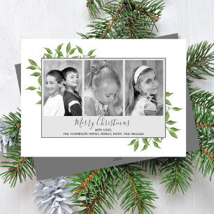 Green Multi Photo Merry Christmas Greenery Holiday Card