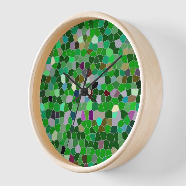 GREEN Multicolored Garden Pattern Clock (Angle)
