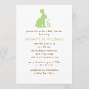 Green Mum and Baby Rabbit Baby Shower Invitation