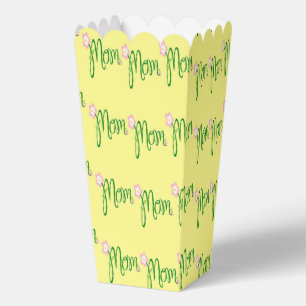 Green mum text on yellow favour box