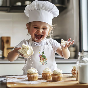 Green Mushroom Dragon Fantasy Flowers Kids Apron