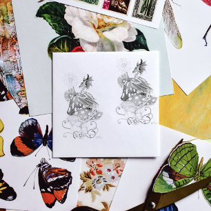 Green Mushroom Dragon Fantasy Flowers Rubber Stamp