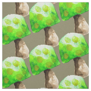 Green mushroom magic watercolor  fabric