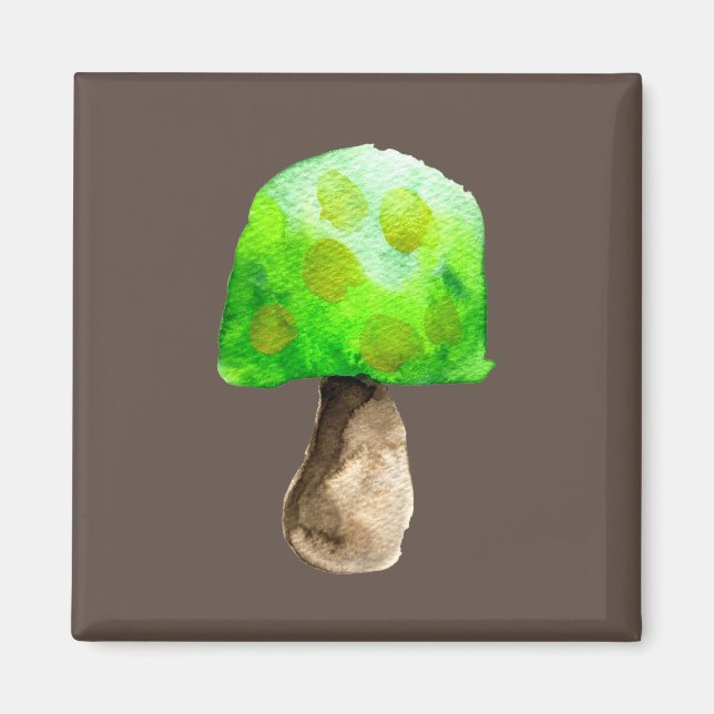 Green Mushroom watercolor cute fungi Magnet (Front)