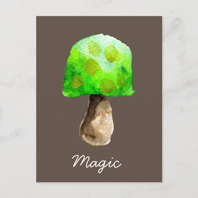Green Mushroom watercolor cute fungi Postcard (Front)