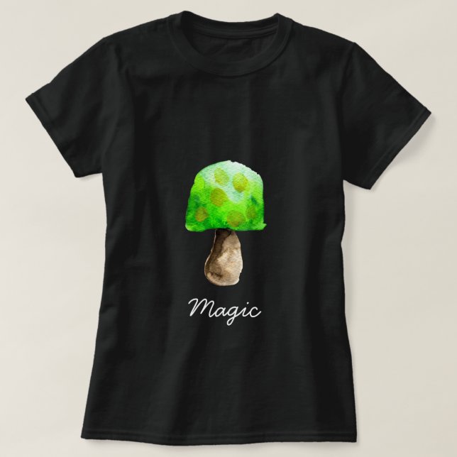 Green Mushroom watercolor cute fungi T-Shirt (Design Front)