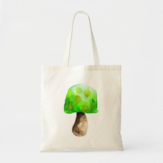 Green Mushroom watercolor cute fungi Tote Bag (Front)