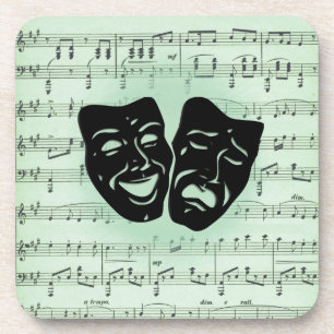 Green Music and Theater Greek Masks Coaster