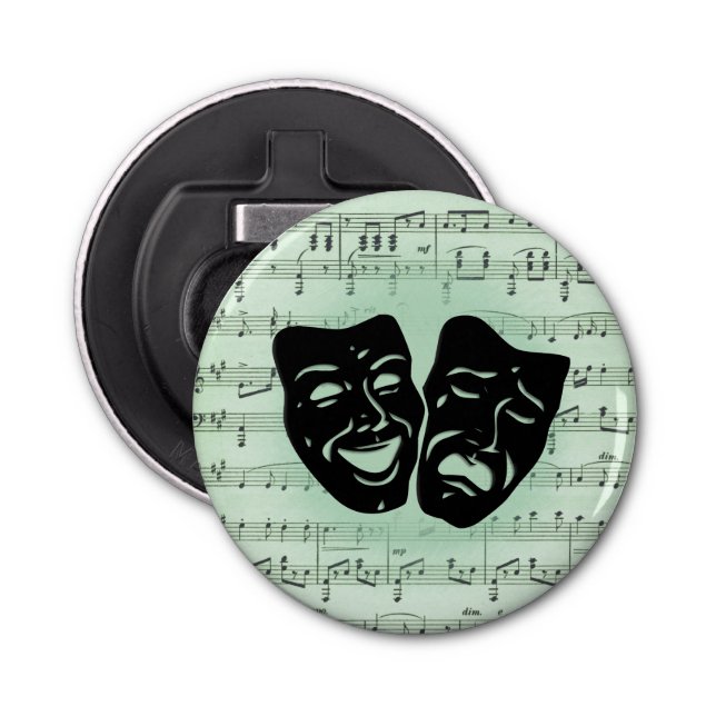 Green Music and Theatre Greek Masks Bottle Opener (Front)