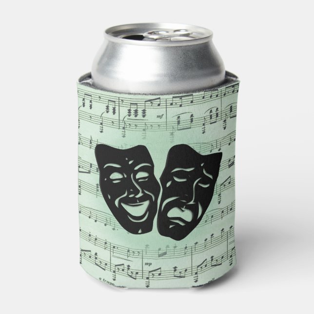Green Music and Theatre Greek Masks Can Cooler (Can Front)