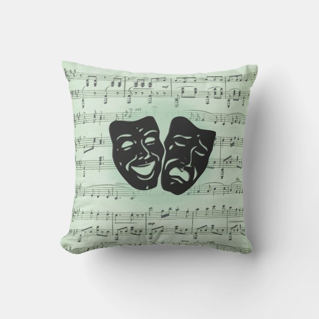 Green Music and Theatre Greek Masks Cushion (Front)