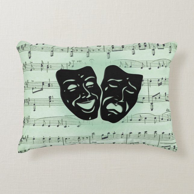 Green Music and Theatre Greek Masks Decorative Cushion (Front)