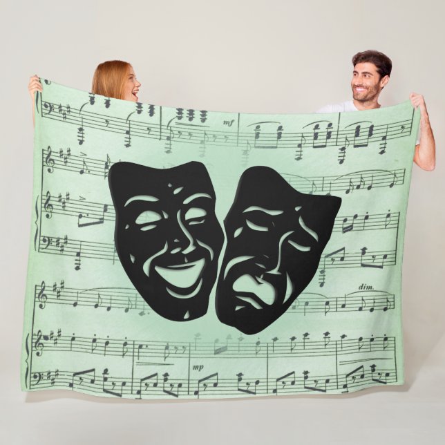 Green Music and Theatre Greek Masks Fleece Blanket (In Situ)