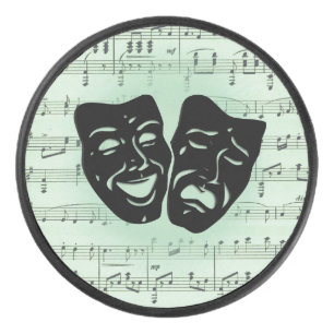 Green Music and Theatre Greek Masks Hockey Puck