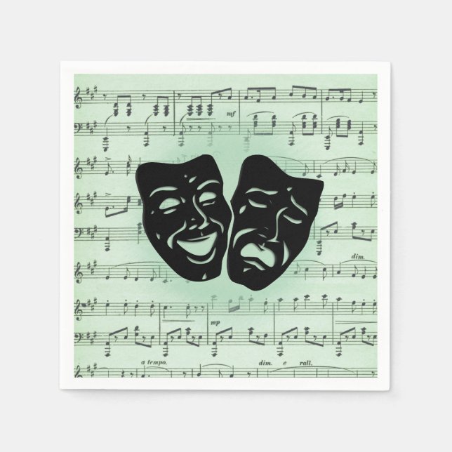 Green Music and Theatre Greek Masks Napkin (Front)