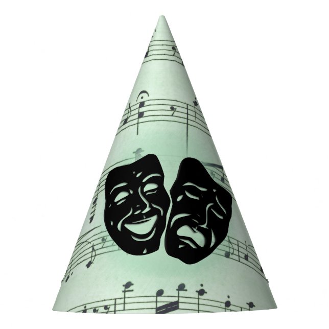 Green Music and Theatre Greek Masks Party Hat (Front)
