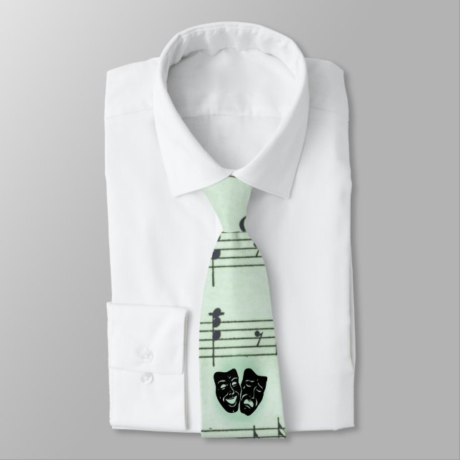 Green Music and Theatre Greek Masks Tie (Tied)