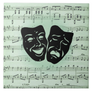 Green Music and Theatre Greek Masks Tile