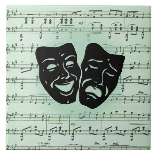 Green Music and Theatre Greek Masks Tile (Front)