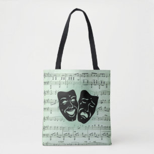 Green Music and Theatre Greek Masks Tote Bag
