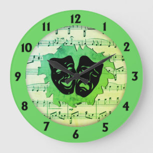 Green Music and Theatre Masks Large Clock