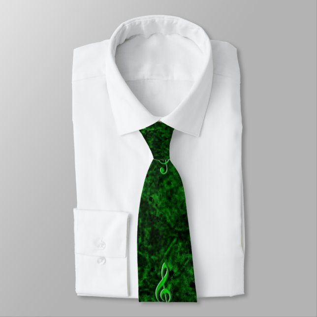Green Music Note Symbol Neck Tie (Tied)