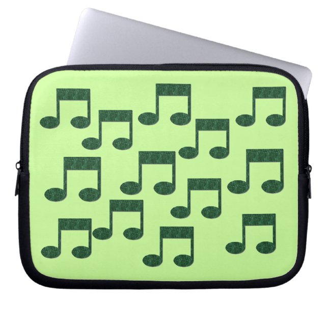 Green Music Notes Laptop Sleeve (Front)
