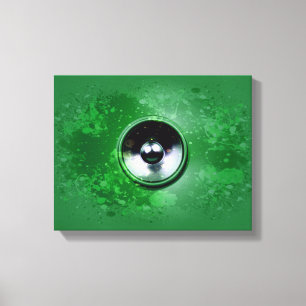 Green music speaker and splattered paint canvas print