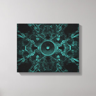 Green music speaker on a dark background canvas print
