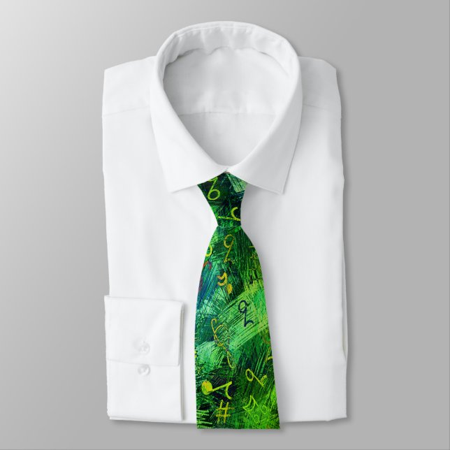 Green Musical Abstract Print Necktie (Tied)