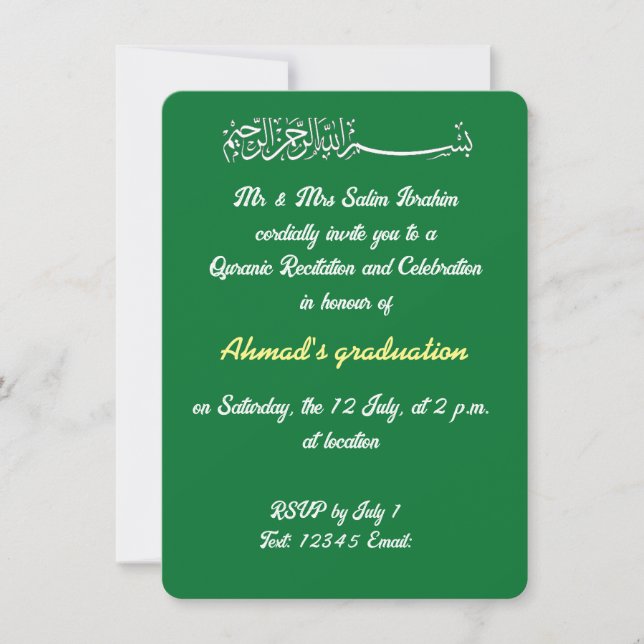 Green Muslim celebration Invitation (Front)