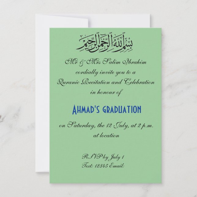 Green Muslim celebration Invitation (Front)