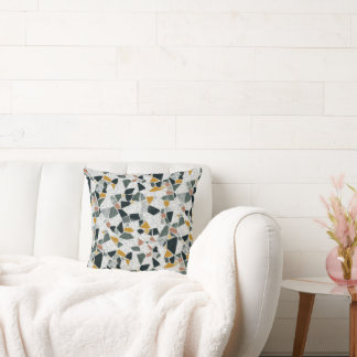 Green Mustard and Neutral Terrazzo Speckled Stone Cushion