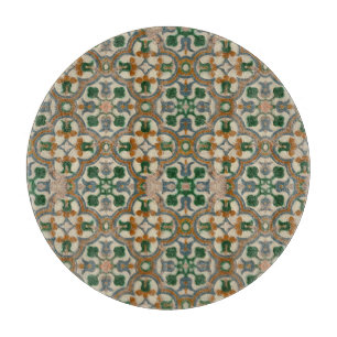 Green mustard floral Azulejos Geometric pattern Cutting Board