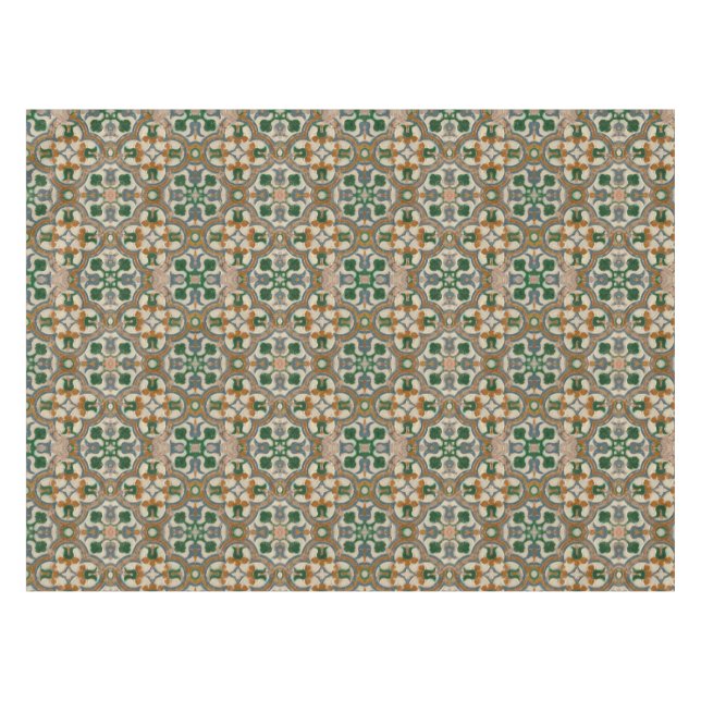 Green mustard floral Azulejos Geometric pattern Tablecloth (Front (Horizontal))