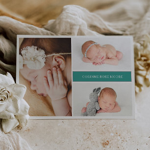 Green Muted Grey Chic Photo Baby Announcement Card