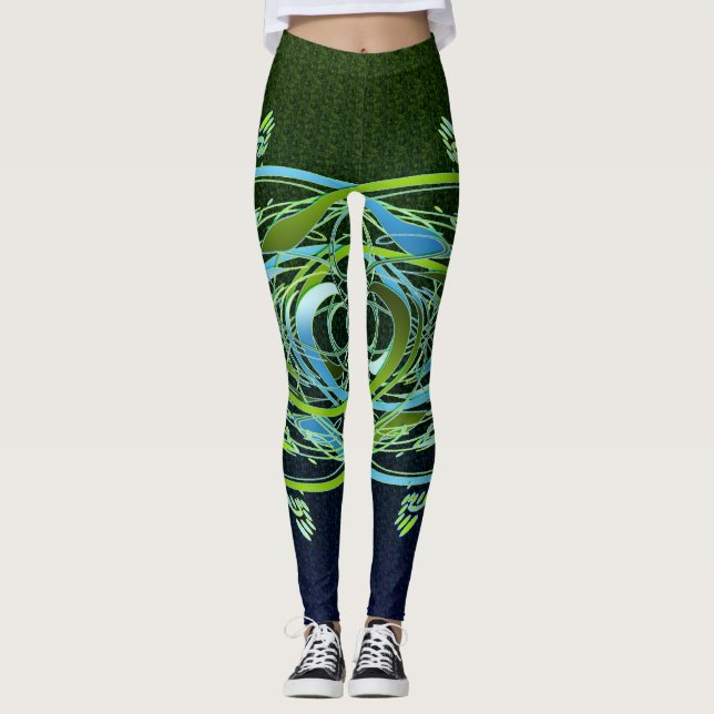 Green n Blue Swirls Leggings (Front)