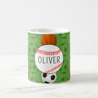 Green Name Boys Sports Baseball Pattern Kids Coffee Mug