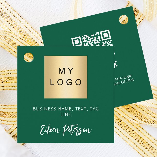 Green name business logo QR code hang tag (Creator Uploaded)