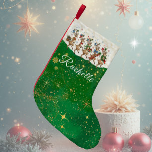Green Name Marching Quirky Christmas Reindeer Small Christmas Stocking