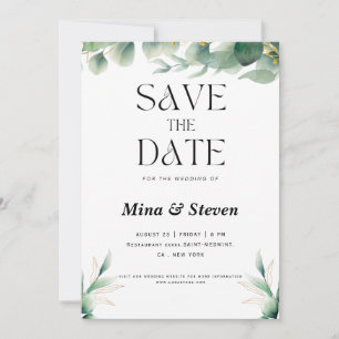 Green natural eucalyptus floral leaves Wedding Save The Date