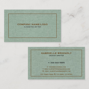 Green Natural Linen Fabric Look brown border Business Card