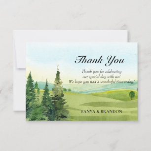 Green nature landscape watercolor thank you card