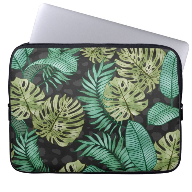Green nature leaves laptop sleeve (Front)