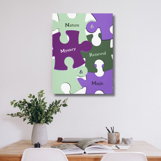 Green Nature Renewal Purple Mystery Magic Puzzle Canvas Print (Green Nature Renewal Purple Mystery Magic Puzzle Canvas Print, Custom Text & Color)