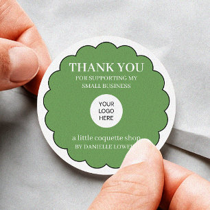 Green Nature Thank you small business logo Scallop Classic Round Sticker
