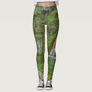 Green Nature Waterfall Leggings
