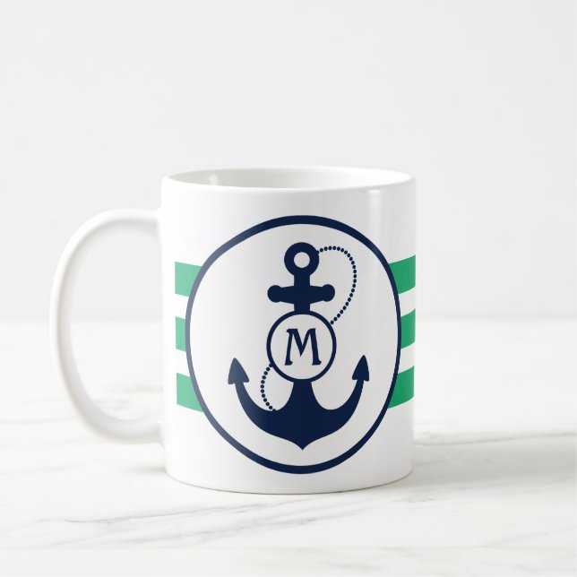 Green Nautical Anchor Coffee Mug (Left)