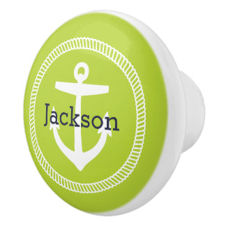 Green Nautical Anchor Monogram Ceramic Knob